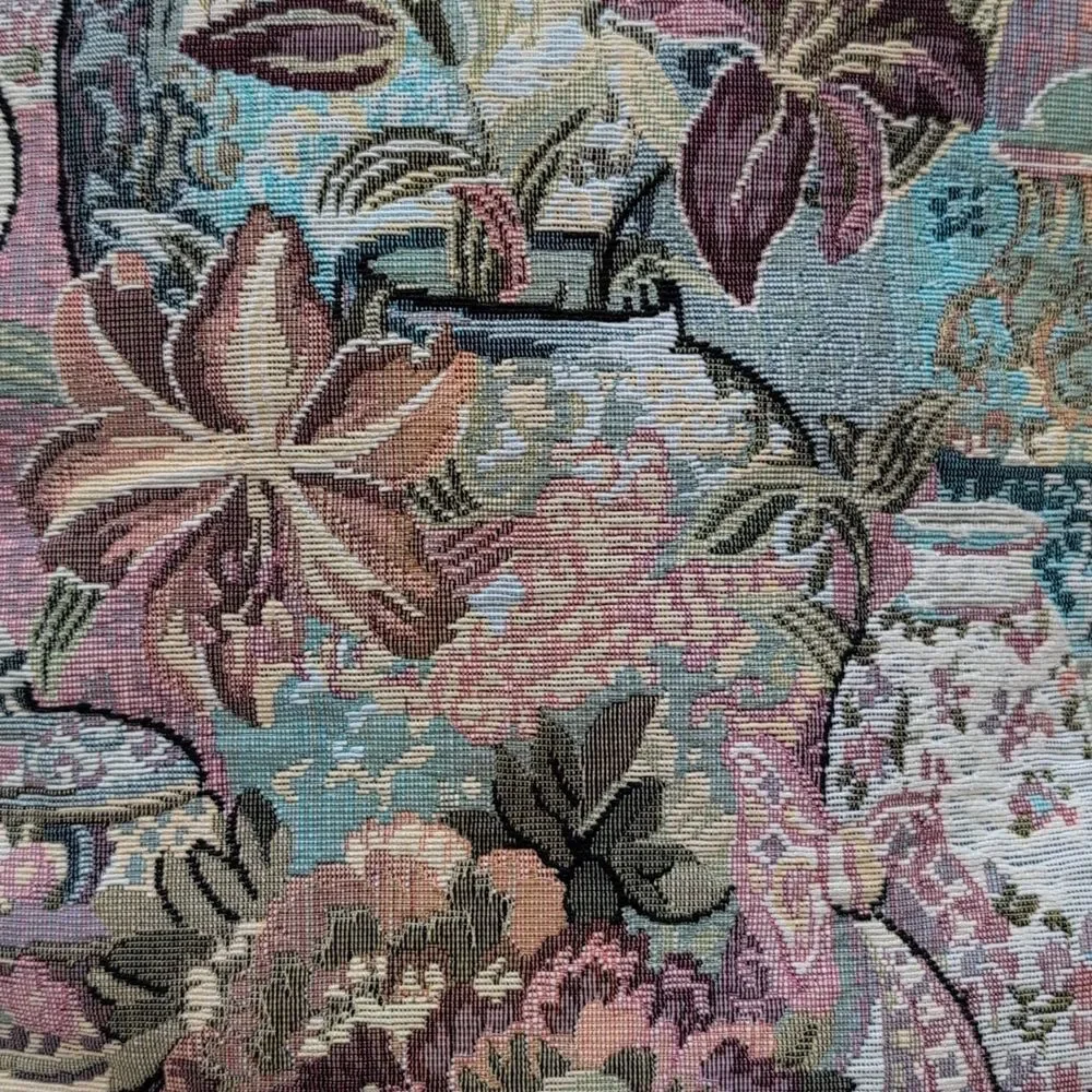 Vintage Ginger Jar Floral Tapestry Accent Pillow Velvet Backing